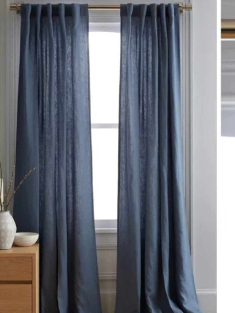 Set of 2 QUINCE 48x96 European Linen Curtain Blue